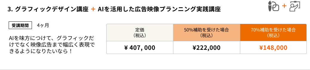 グラフィックデザイン講座 ＋ AIを活用した広告映像プランニング実践講座(6ヶ月)AIを味方につけて、グラフィックだけでなく映像広告まで幅広く表現できるようになりたいなら！