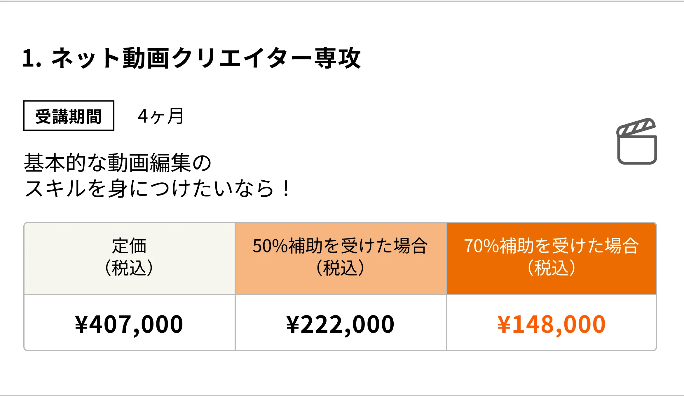 ネット動画クリエイター専攻(4ヶ月)基本的な動画編集の スキルを身につけたいならこのコース!
