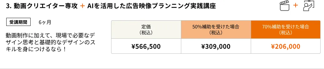 動画クリエイター専攻+AIを活用した広告映像プランニング実践講座(4ヶ月)動画制作のスキルに加え、AIを活用した広告映像の企画・提案までできるクリエイターを目指したいなら!