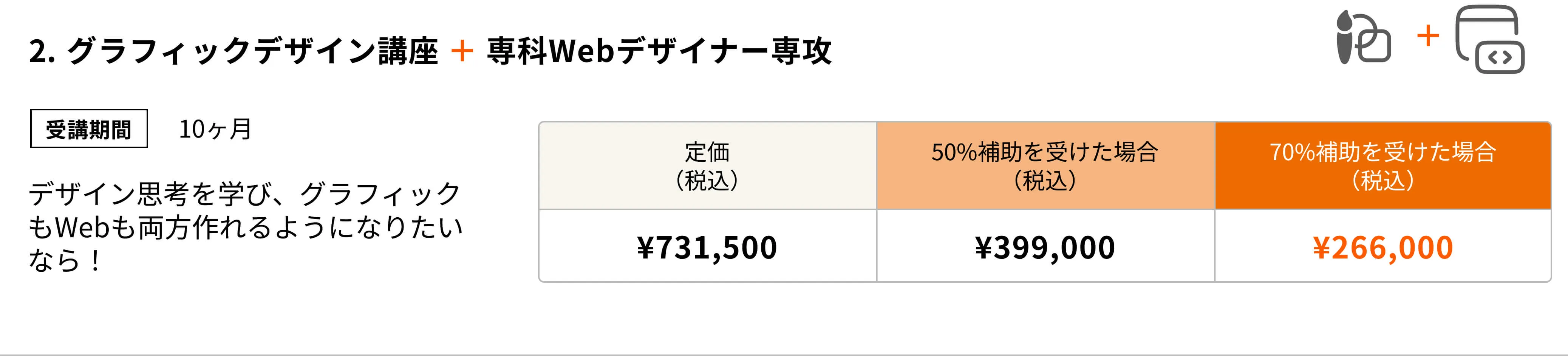 グラフィックデザイン講座 + 専科Webデザイナー専攻(10ヶ月)デザイン思考を学び、グラフィックもWebも両方作れるようになりたいならこのコース!